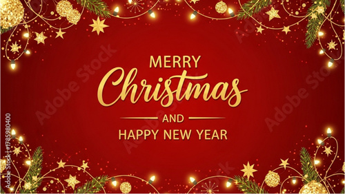 Festive Holiday Greetings Christmas and New Year Wishes in Elegant Gold on Red