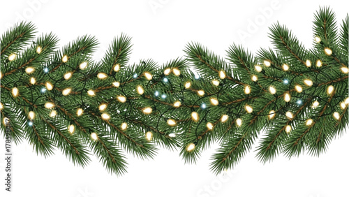 Festive Holiday Garland with Twinkling Lights Christmas Decoration Illustration