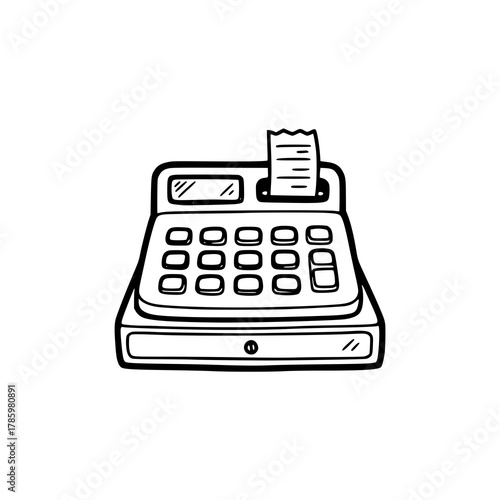 Cash Register Illustration A Detailed Line Drawing.