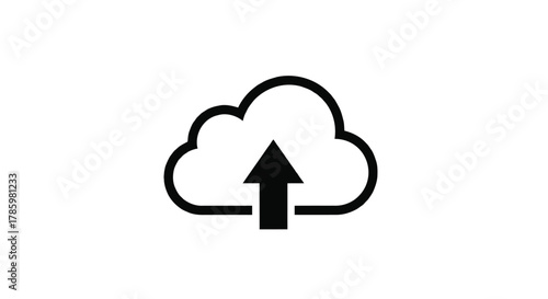 Simple black outline icon of a cloud with an upward pointing arrow inside representing cloud upload or data transfer