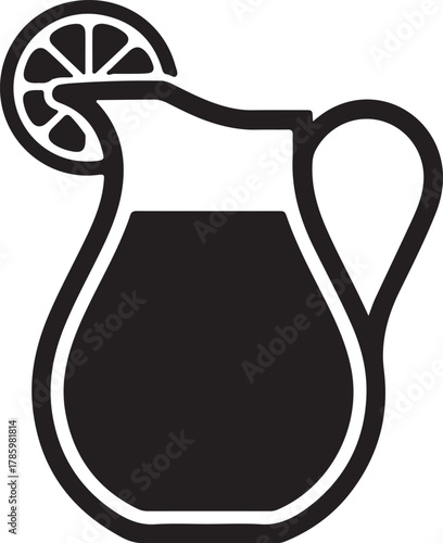 Black and white illustration of a pitcher with a lemon slice garnish