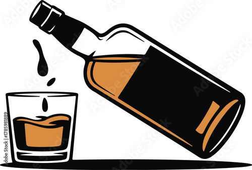 Whiskey being poured from a bottle into a glass a classic beverage illustration