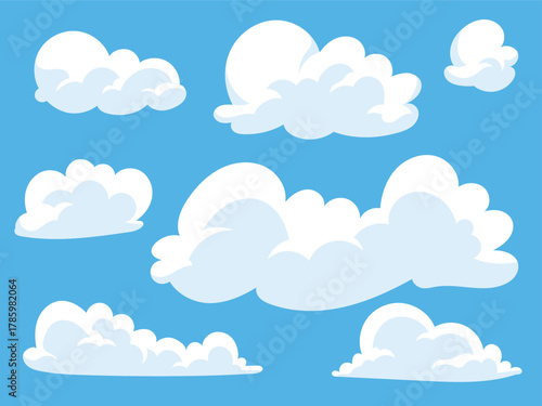 Set of cartoon clouds flat design, cloudy design element