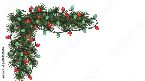 Festive Corner Spruce Branch Embellished with Holiday String Lights for Celebrations