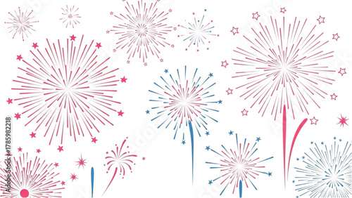 Vibrant celebratory fireworks bursting across a clear night sky, perfect for festive event backgrounds and joyful occasions