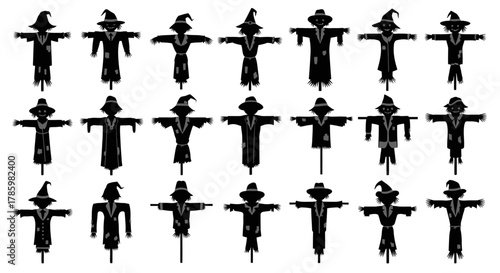 Garden scarecrow vector black set icon.Isolated set black icon halloween of scare.Vector collection garden scarecrow on white background.
