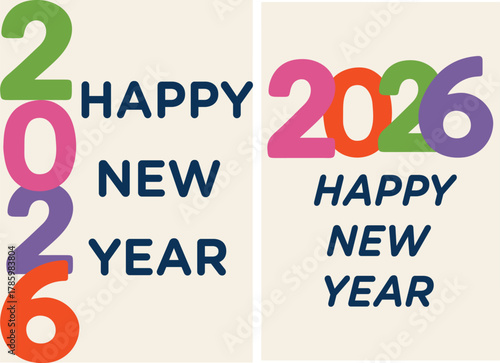 2026 poster, New Year card, colorful number logo.