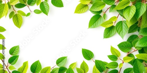 Vibrant green leaves border, pristine white backdrop,  white,  lush