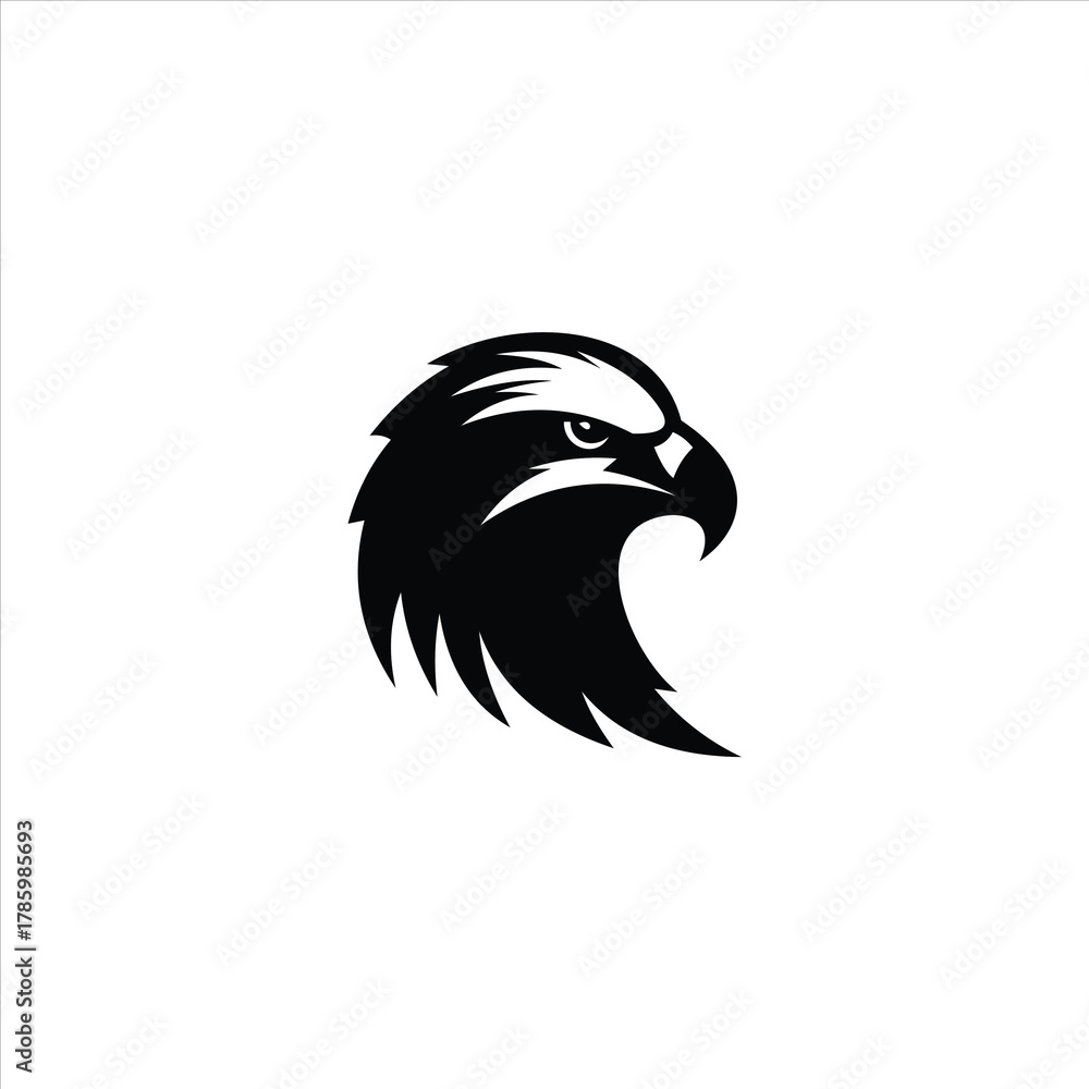 Obraz premium Black Eagle Head Side Profile Logo With Sharp Beak And Feathers