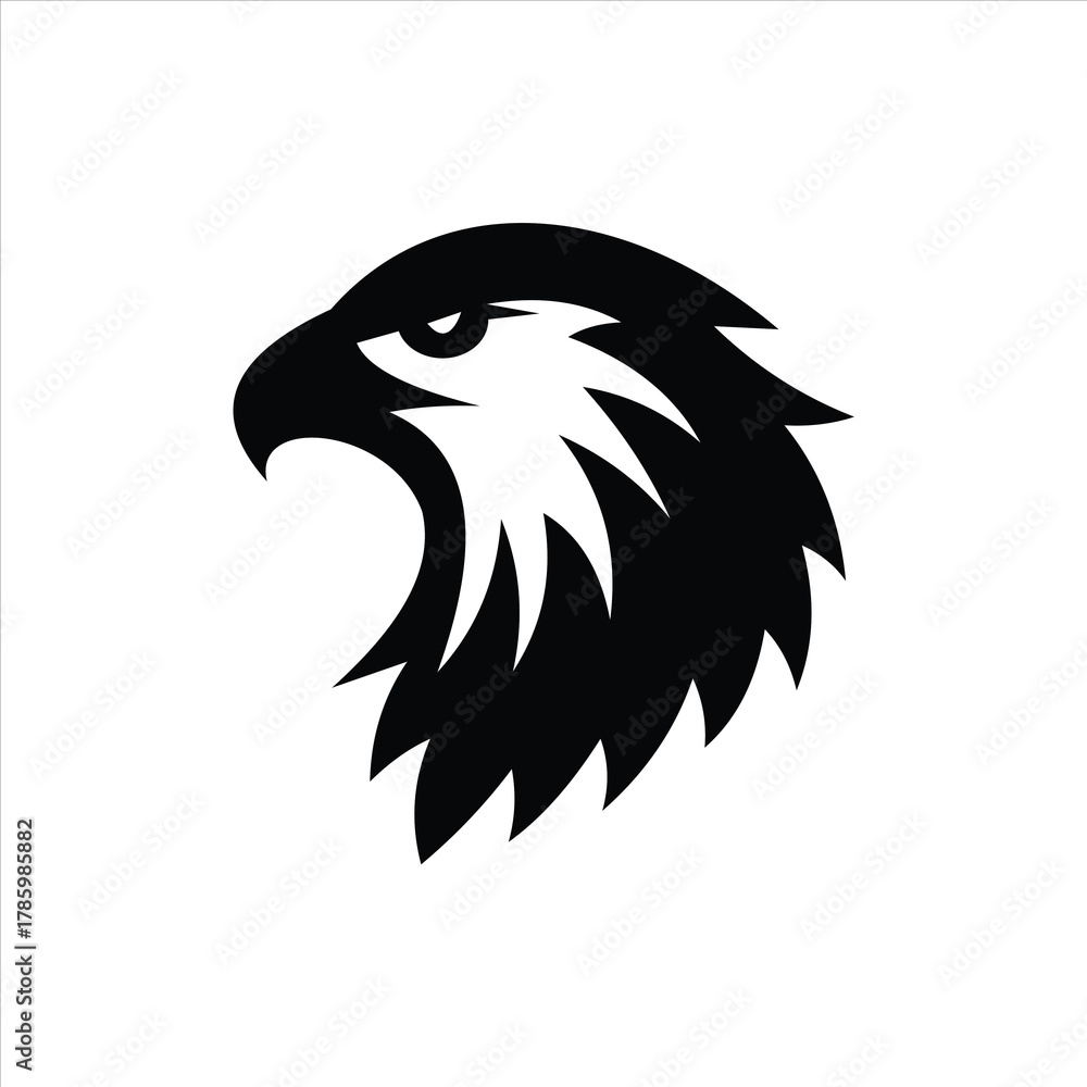 Obraz premium Black Eagle Head Side Profile Logo With Sharp Beak And Feathers