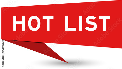 Red color speech banner with word hot list on white background