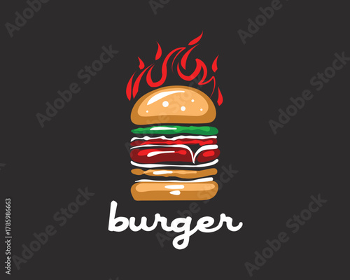 Hand drawn vector burger logo on black background