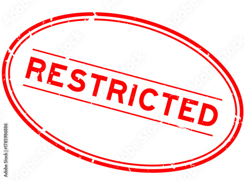 Grunge red restricted word oval rubber seal stamp on white background