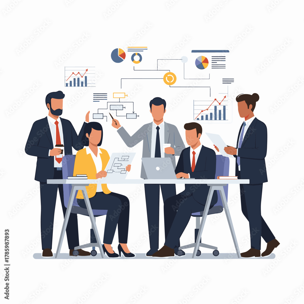 Fototapeta premium Business team meeting and presentation with charts and graphs in a modern office setting