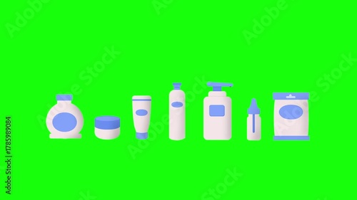 Beauty Care Product Pop Up Display Cosmetic Packaging Showcase 2D Animation Green Screen
