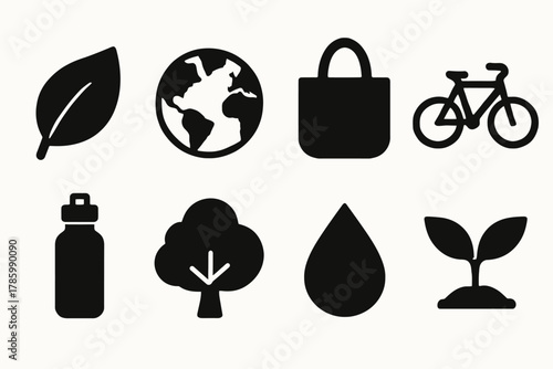 Eco-friendly icons: sustainable living and environmental conservation symbols
