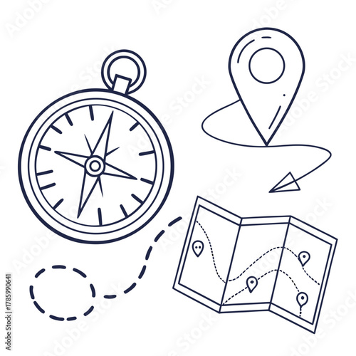 Compass, map, and location pin icons create a navigational theme, perfect for travel, adventure, or finding your way in life