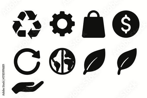 Eco-friendly icons: recycling, environment, sustainability symbols