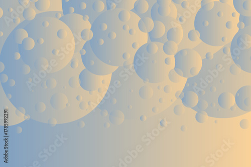柔らかな青からベージュへのグラデーションを背景に、大小さまざまな泡が浮かぶ幻想的でモダンな抽象デザインの壁紙イラスト