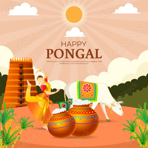 Vector illustration of Happy Pongal social media template