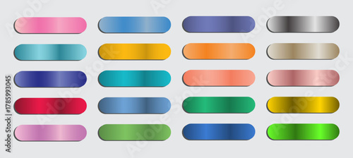 Metallic Button Set Vector, Shiny Chrome Gradient Game UI Elements, Editable file