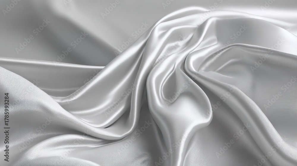 Obraz premium Smooth and Lustrous White Satin Fabric Drapery with Gentle Waves and Folds Perfect for Textures, Backgrounds, and Fashion Photography Projects