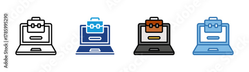 Laptop Briefcase icon set multiple style collection