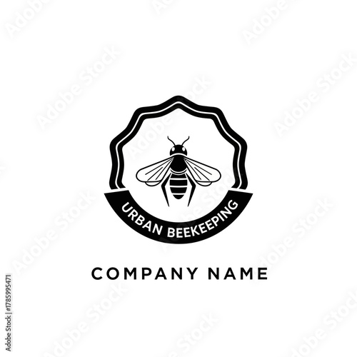 Urban beekeeping logo design with a bee and text.