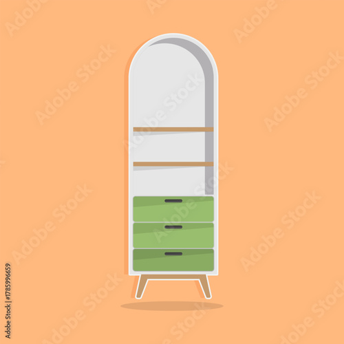 Illustration of Modern Minimalist Wardrobe Furniture, Bedroom or Living Room Interior Design.