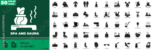Spa And Sauna Solid Editable Icons set.