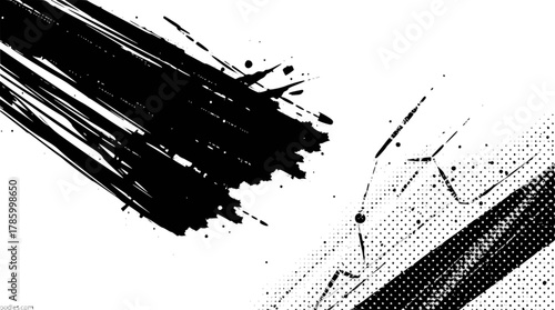 Abstract black grunge brush strokes forming a cross pattern, isolated on