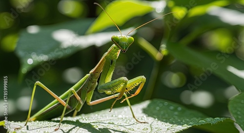 Wallpaper Mural Praying Mantis on Leaf - A Close-Up of Natures Hunter. Torontodigital.ca