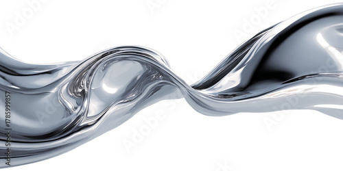 Abstract Metallic Silver Wave Flowing with Dynamic Motion on Transparent Background for Modern Design and Innovation Theme Illustration, PNG