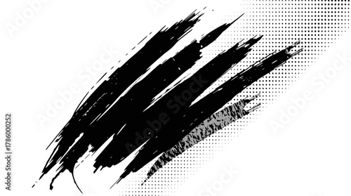 Abstract black grunge brush stroke and halftone dot texture isolated on