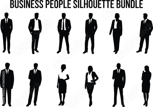 Professional business people silhouette bundle, vector illustration of executives and office workers in formal attire for corporate design projects
