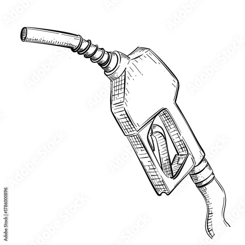 Fuel nozzle vector line art hand drawn illustration 