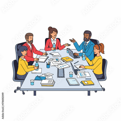 Diverse group of business people engaged in a productive meeting around a conference table