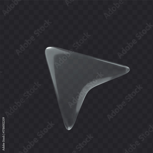 3d glass icon cursor on dark transparent background. Arrow shape vector element.