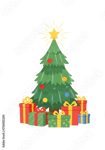 Christmas tree with colorful gifts in a festive setting  