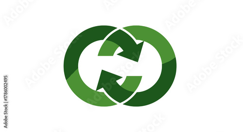 Recycling symbol with interlocking circles in green shades representing sustainability and environmental responsibility