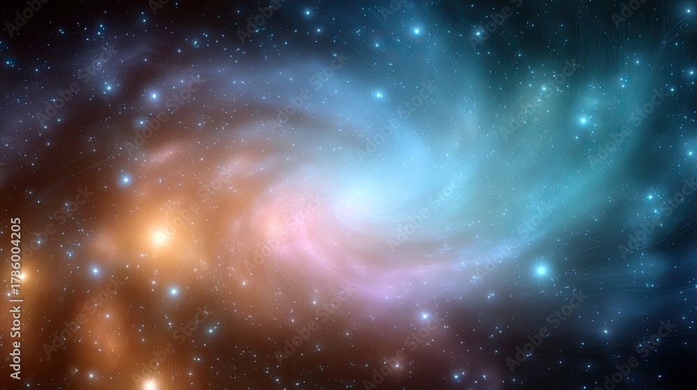 Fototapeta premium Vast Cosmic Swirl in Deep Space with Vibrant Star Clusters and Nebulae Displaying Stunning Colors of Blue, Pink, and Orange in a Galactic Background