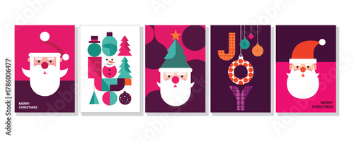 Festive christmas cards featuring santa claus and holiday greetings