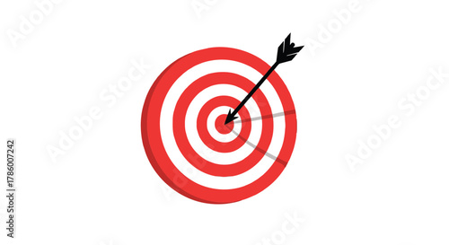 A black arrow hits the bullseye of a red and white target symbolizing success and achievement