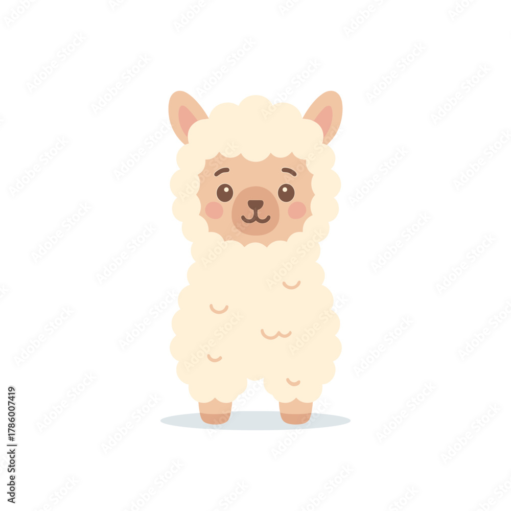 Naklejka premium Cute llama character, flat vector illustration of an adorable cartoon alpaca