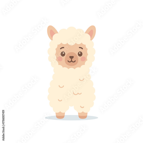 Cute llama character, flat vector illustration of an adorable cartoon alpaca