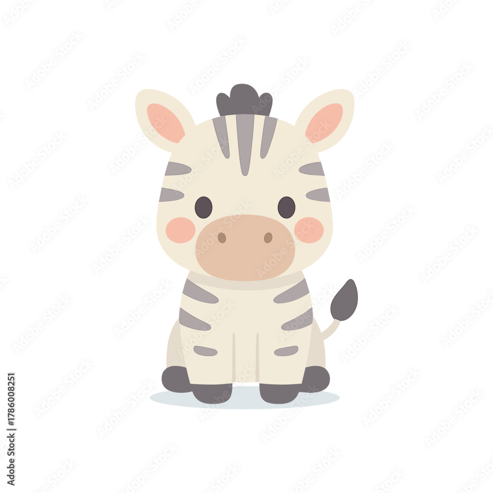 Obraz premium Adorable baby zebra, flat vector illustration with cute cartoon animal