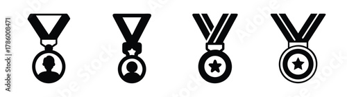 Vector illustration of achievement award medals with ribbon for competition winner celebration