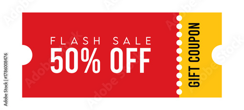 Simple flat ticket sale coupon voucher promotion banner label, discount shop price tag retail store event offer invitation badge pass template design vector