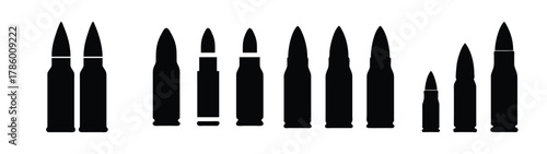 Ammunition bullets vector illustration black and white firearm cartridge weapon military bullet set clip art