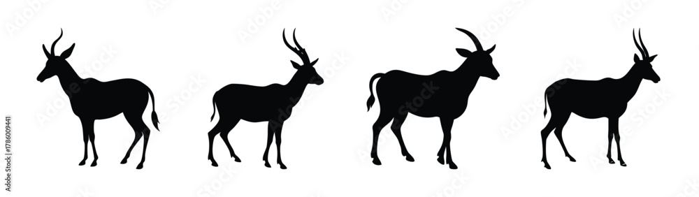 Fototapeta premium Silhouette of sable antelope herd vector illustration wildlife animal africa safari design art